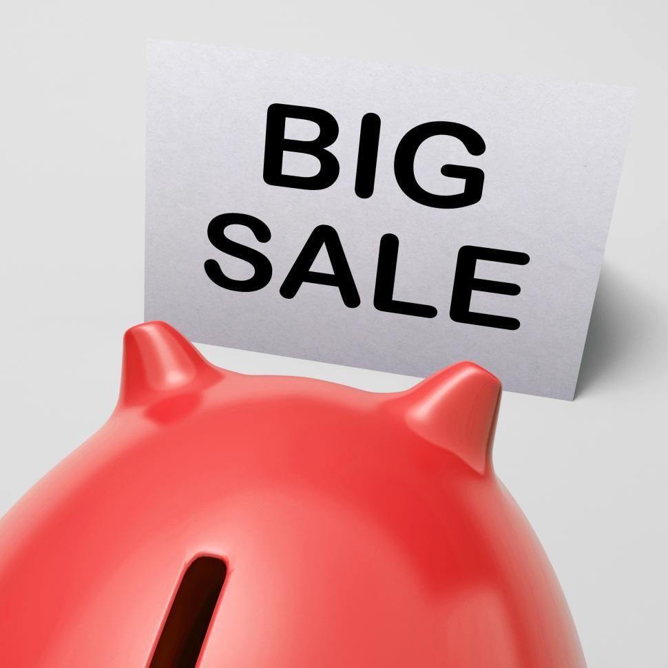 Free Image of Big Sale Piggy Bank Shows Price Slashed 
