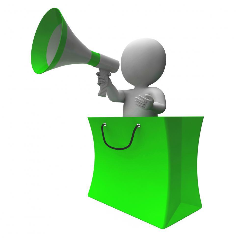 Free Image of Loud Hailer Shopping Character Shows Sales Or Discounts 