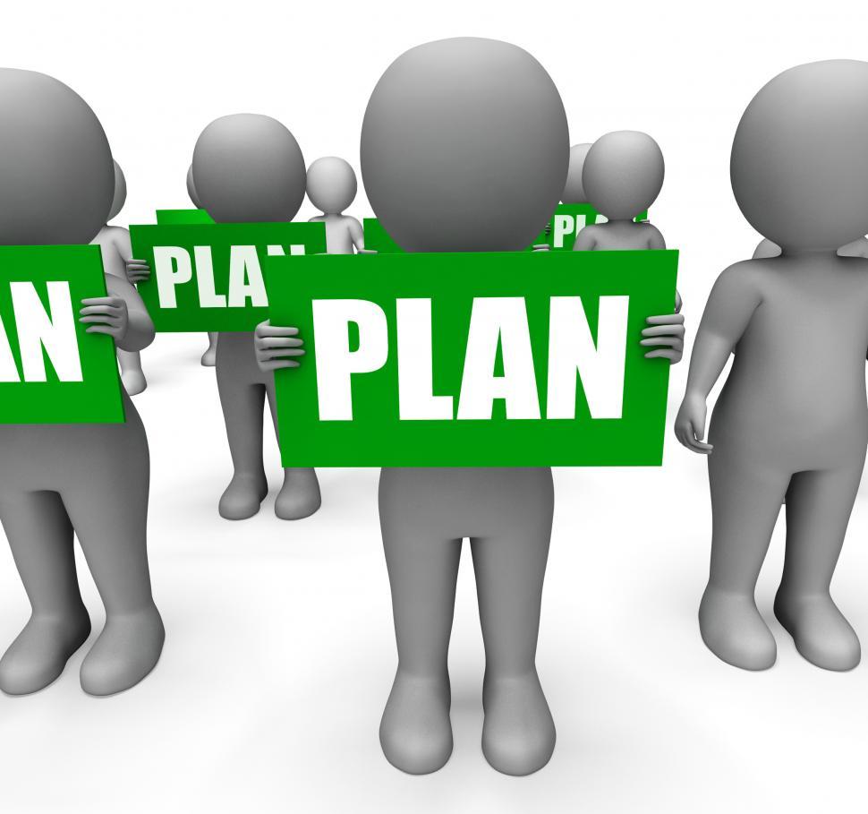 Free Image of Characters Holding Plan Signs Show Objectives And Plans 