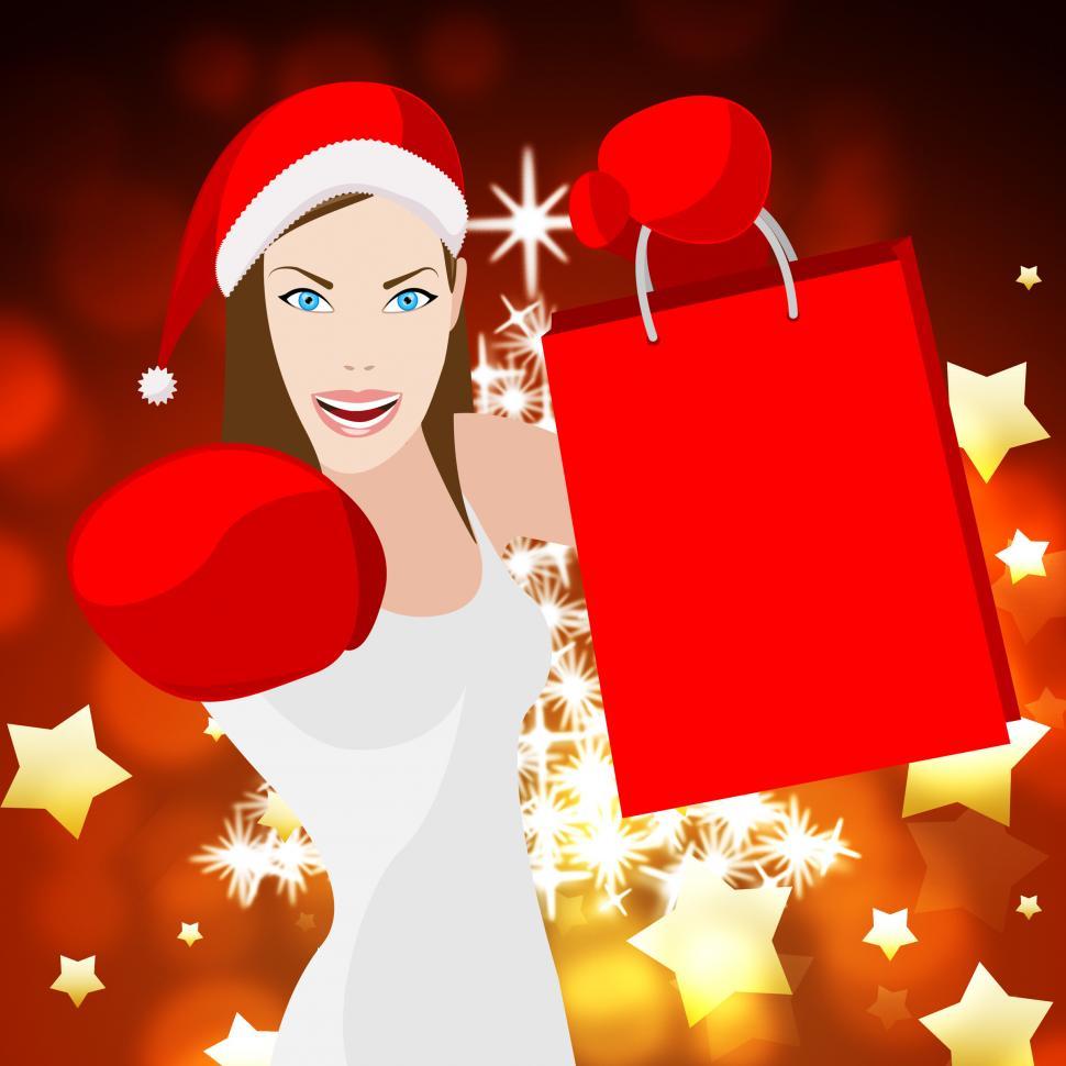 Free Image of Christmas Shopping Woman Means Retail Sales And Festive 