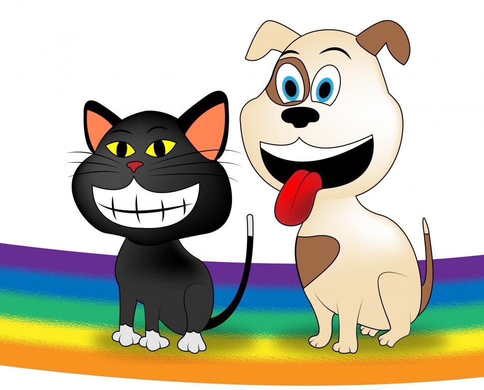 Free Image of Dog Cat Rainbow Represents Colorful Doggy And Kitten 
