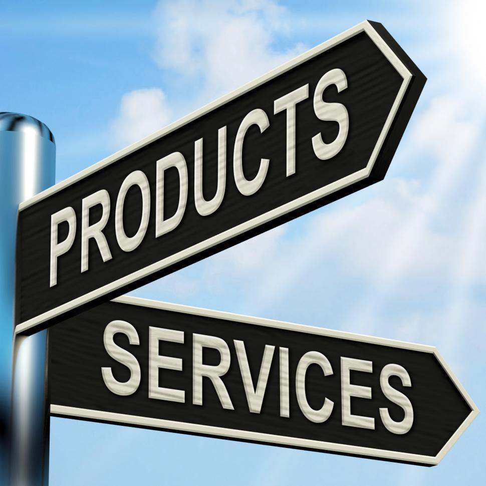 Free Image of Products Services Signpost Shows Business Merchandise And Servic 