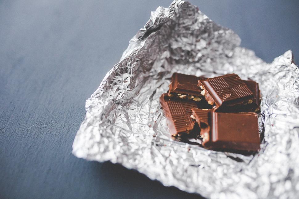 Free Image of Three Pieces of Chocolate on Tin Foil 