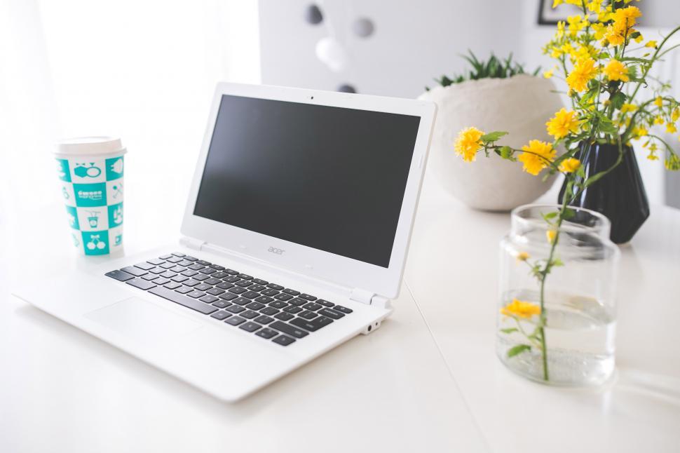 Free Image of Laptop Computer on White Desk 