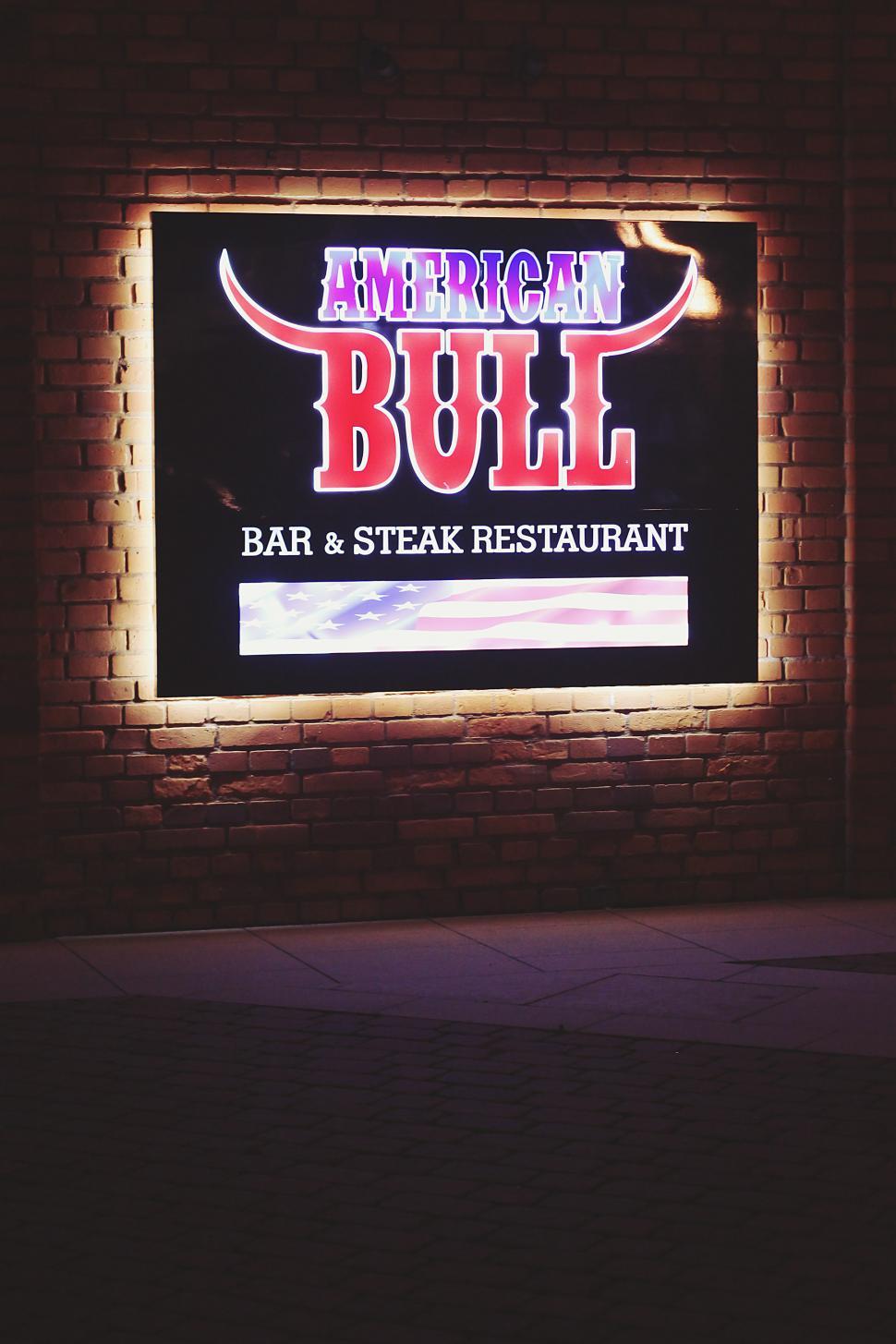 Free Image of American Bull Bar and Steak Restaurant Sign 