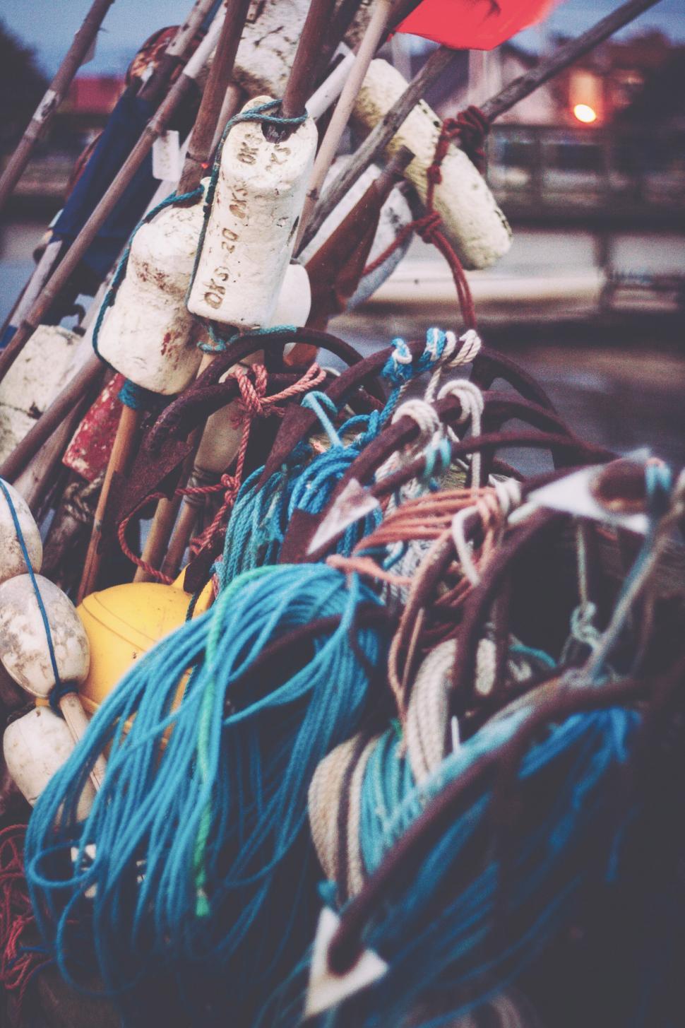 Free Image of Pile of Fishing Nets and Ropes on a Dock 