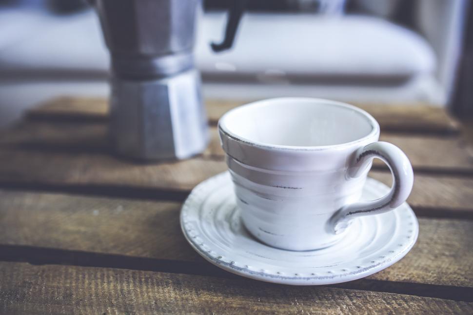 Free Image of White Coffee Cup on Wooden Table 