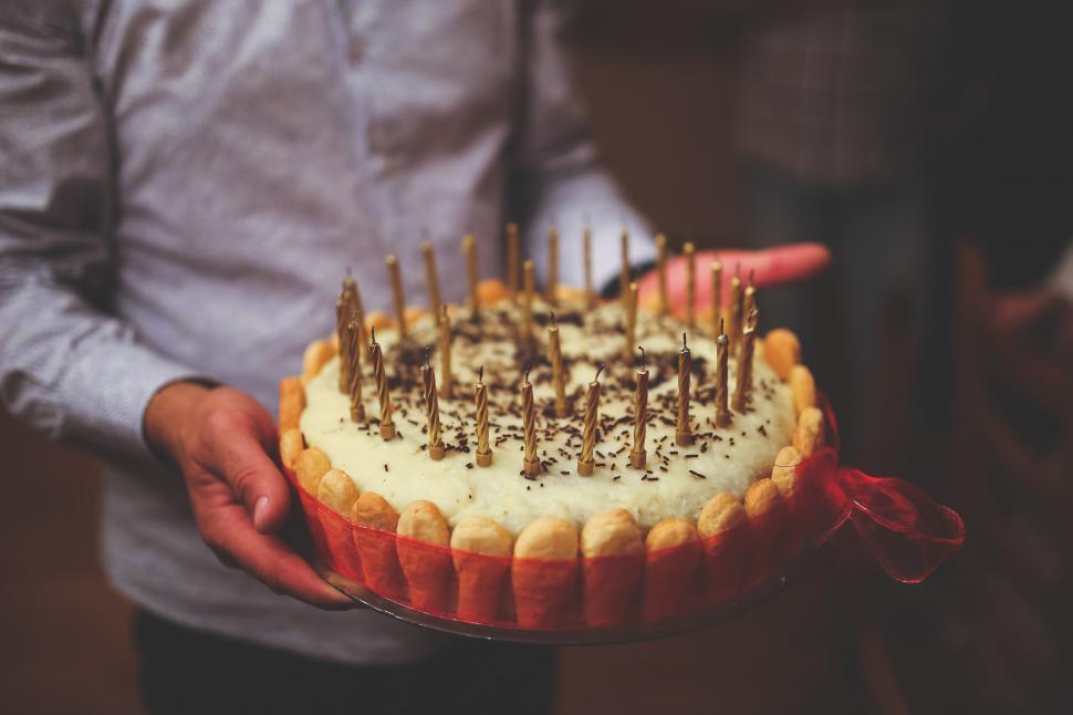 Free Image of Person Holding Birthday Cake With Lit Candles 