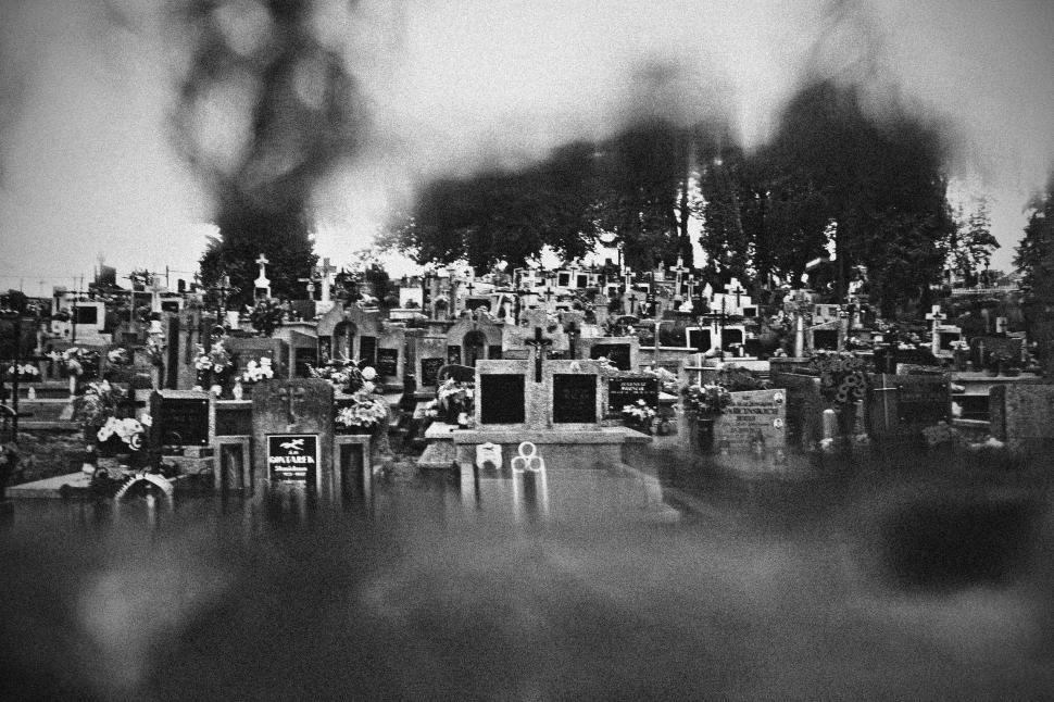Free Image of Black and White Photograph of a Cemetery 