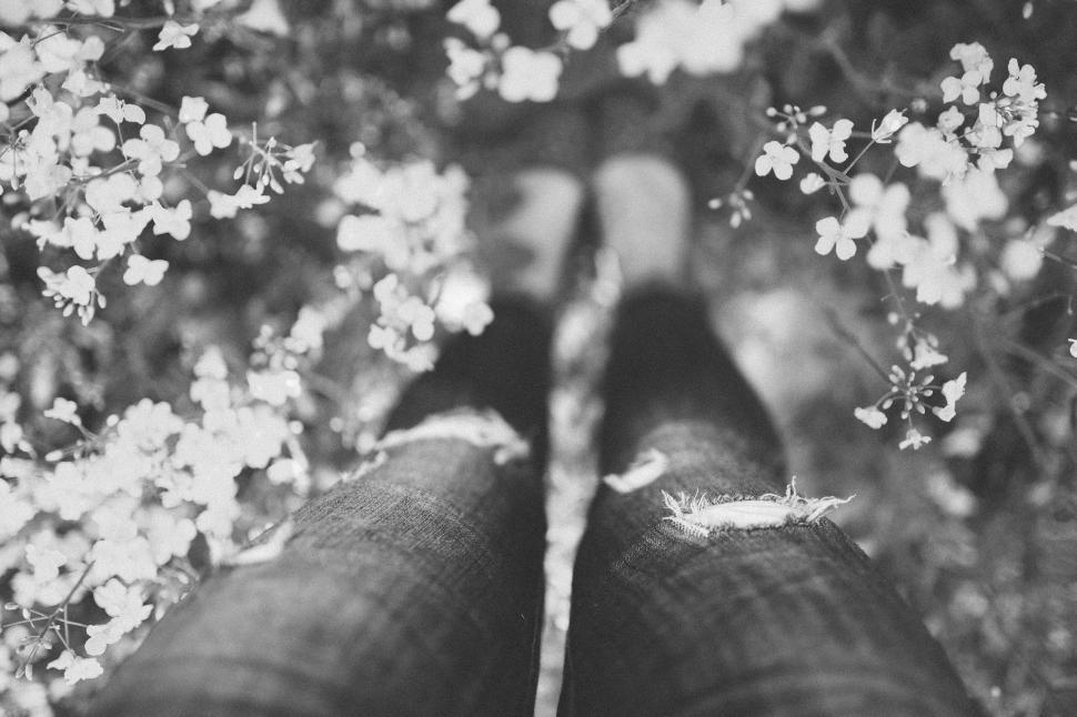 Free Image of Persons Feet With Flowers in Background 