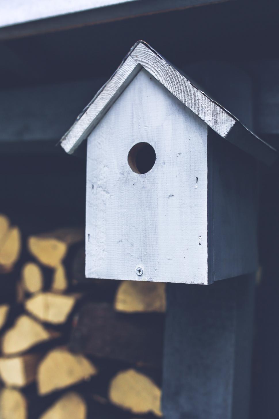 Free Image of Birdhouse Hanging From Side of Building 