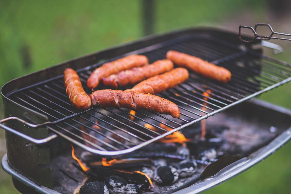 Free Image of Hot Dogs Cooking on Grill 