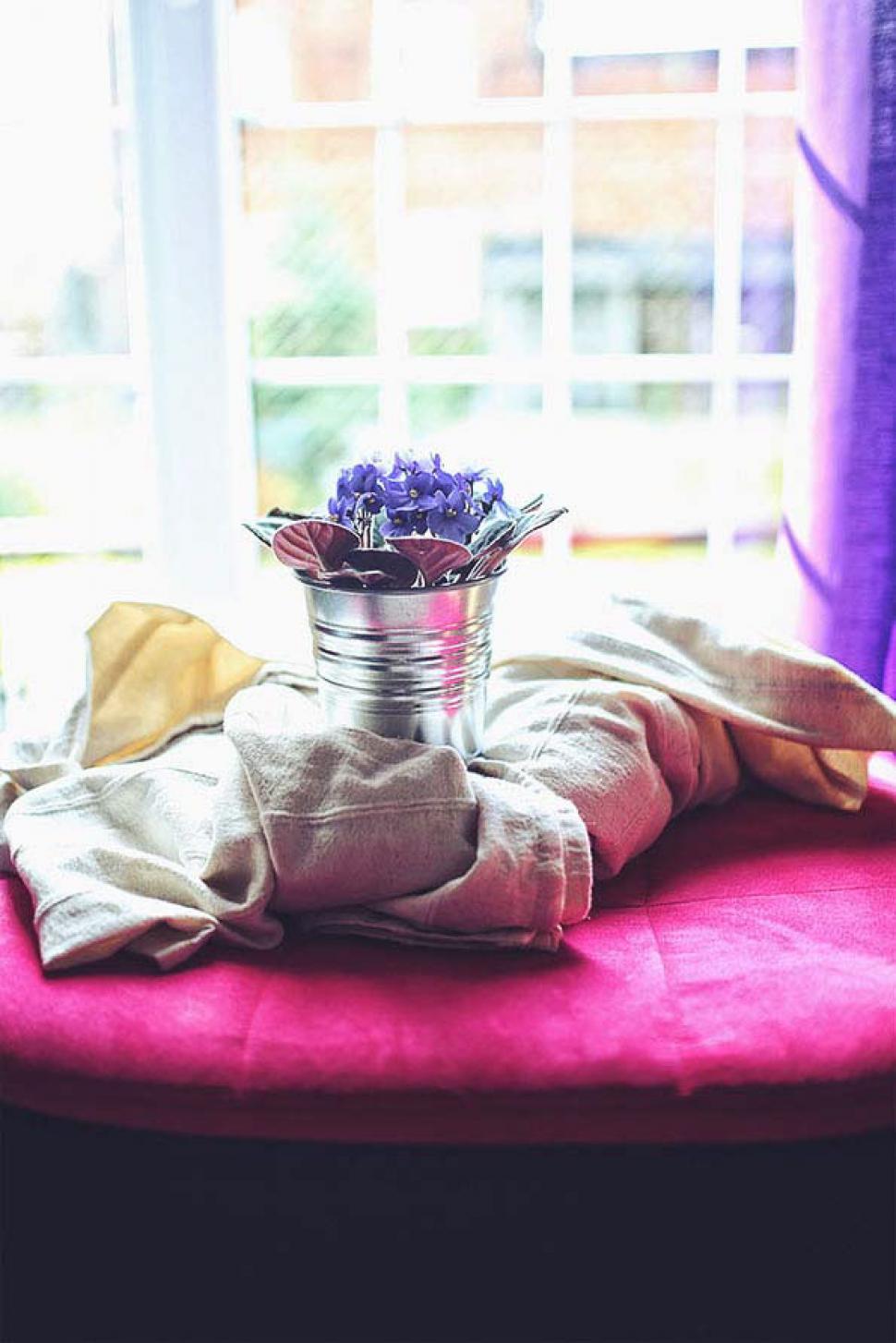 Free Image of Purple Flowers in Vase on Table 