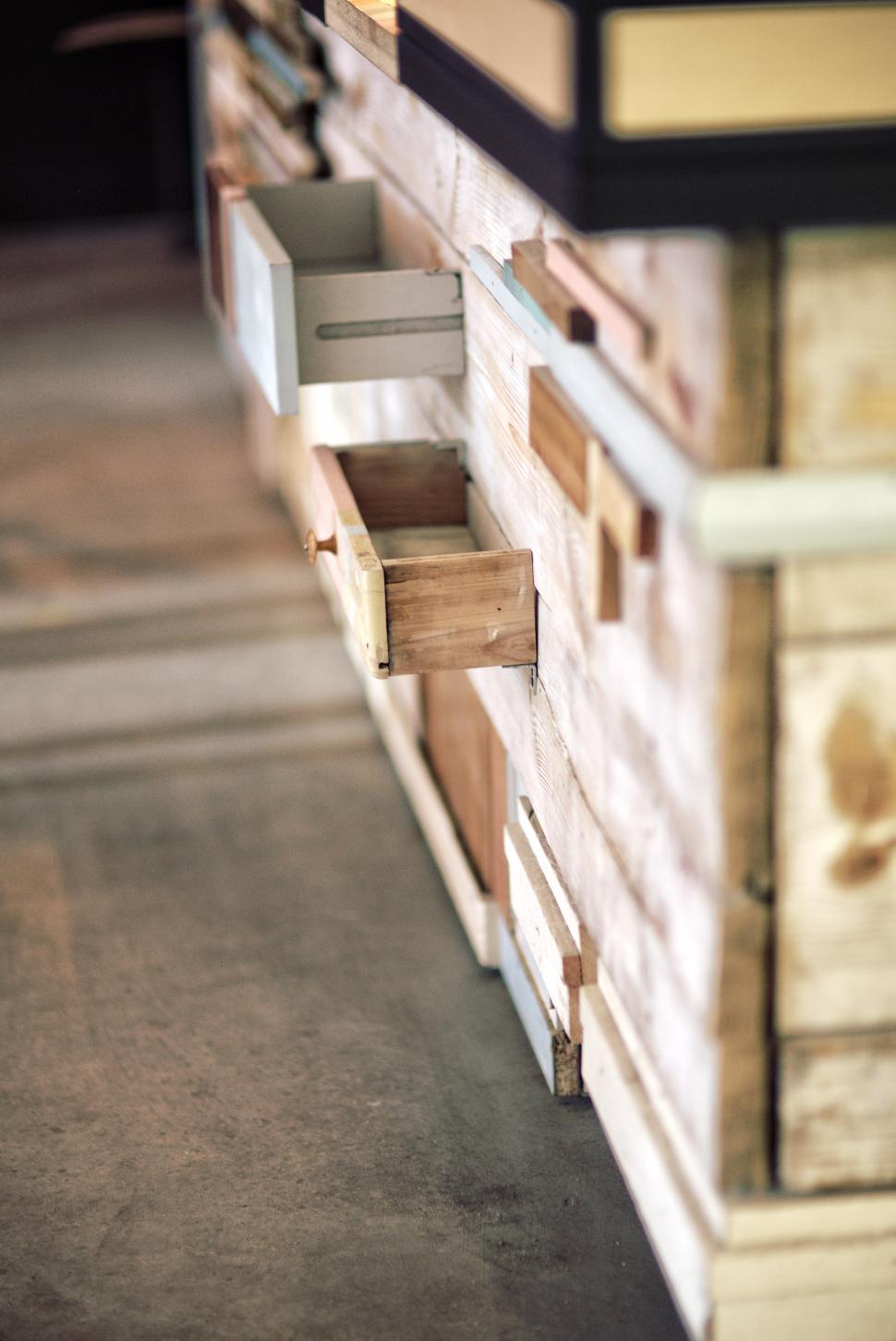 Free Image of Close Up of a Wooden Dresser With Drawers 