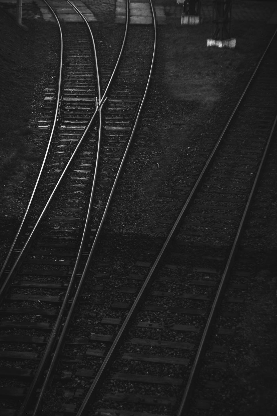 Free Image of Black and White Photo of Train Tracks 