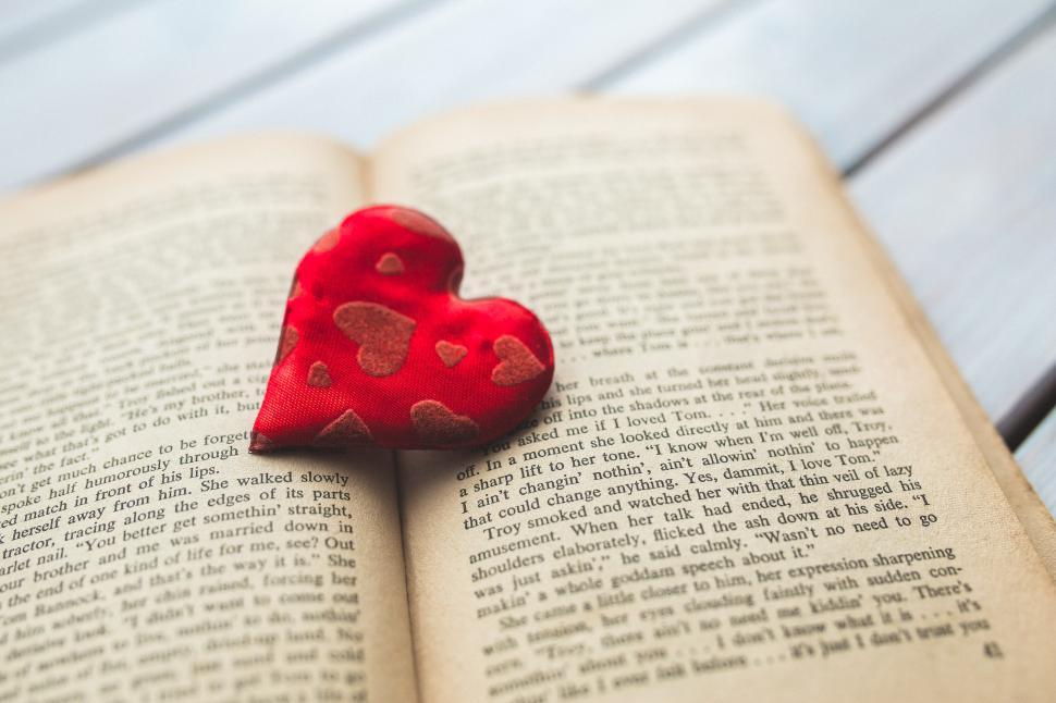 Free Image of Red Heart on Open Book 