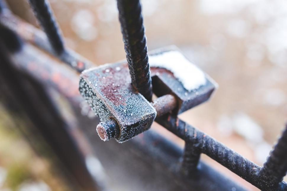 Free Image of Cold Frost Ice Old cool crystals frozen hoarfrost lock padlock rusty vintage winter fastener knot restraint padlock lock 