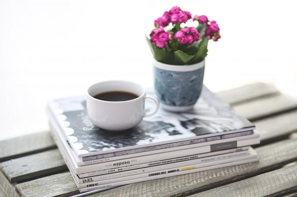 Free Image of Stack of Magazines and Cup of Coffee 