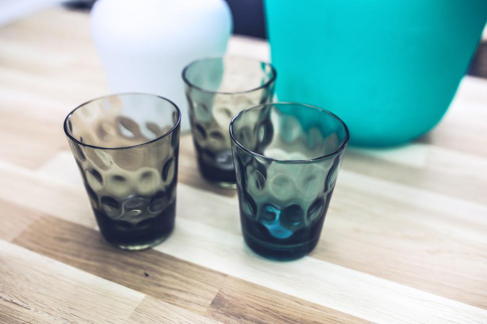 Free Image of Three Glasses on Wooden Table 
