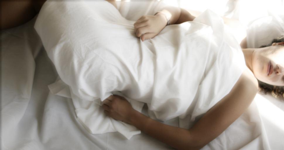 Free Image of girl with white blanket 