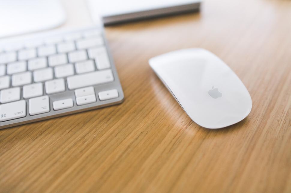 Free Image of Mouse and Keyboard on Wooden Table 
