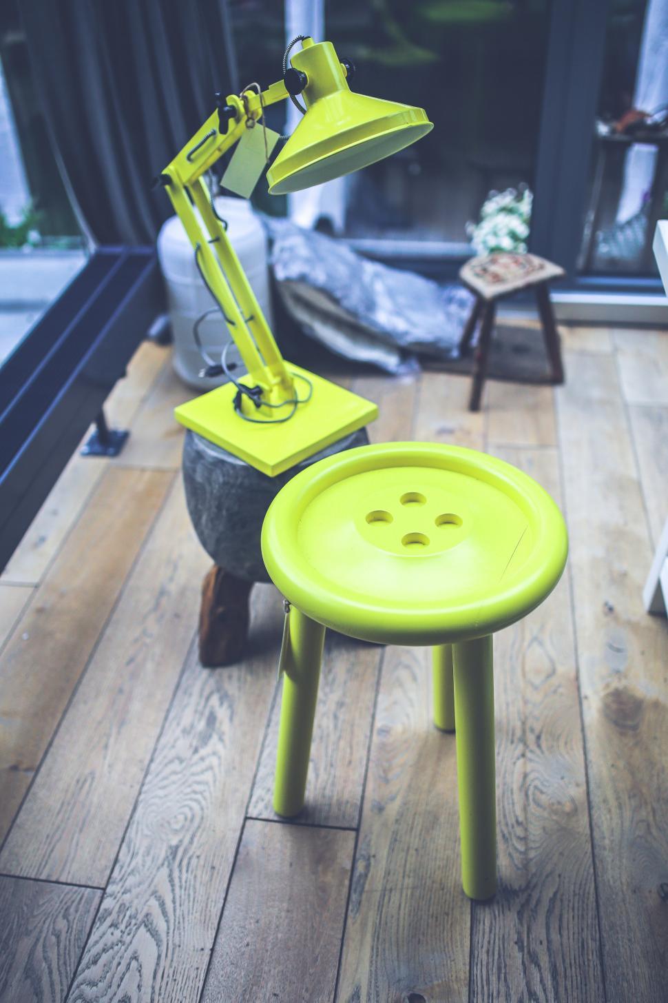 Free Image of Green Stool With Yellow Lamp 