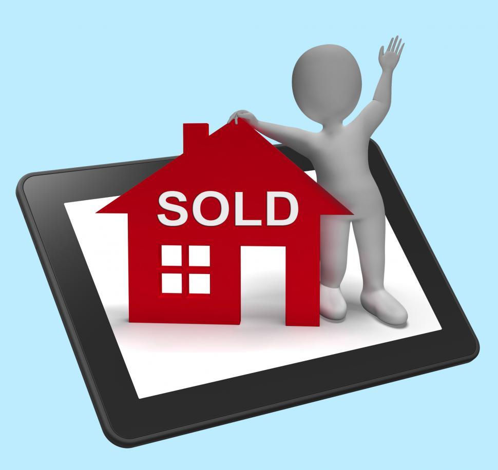Download Free Stock Photo of Sold House Tablet Means Successful Offer On Real Estate 