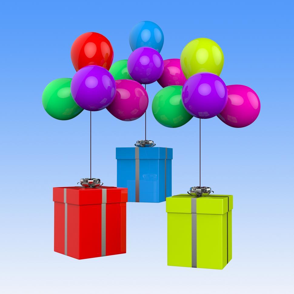 Free Image of Balloons With Presents Show Birthday Party Or Colourful Gifts 
