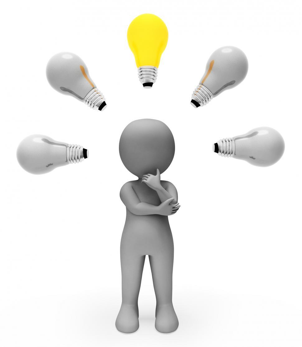 Free Image of Idea Lightbulb Shows Power Sources And Character 3d Rendering 