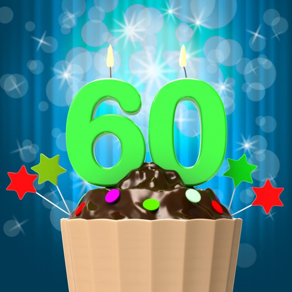 Free Image of Sixty Candle On Cupcake Means Sixtieth Birthday Anniversary 
