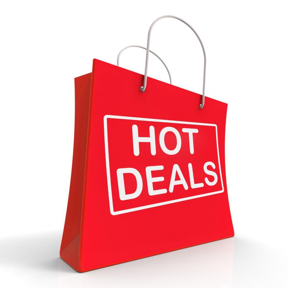 Download Free Stock Photo of Hot Deals On Shopping Bags Shows Bargains Sale And Save 