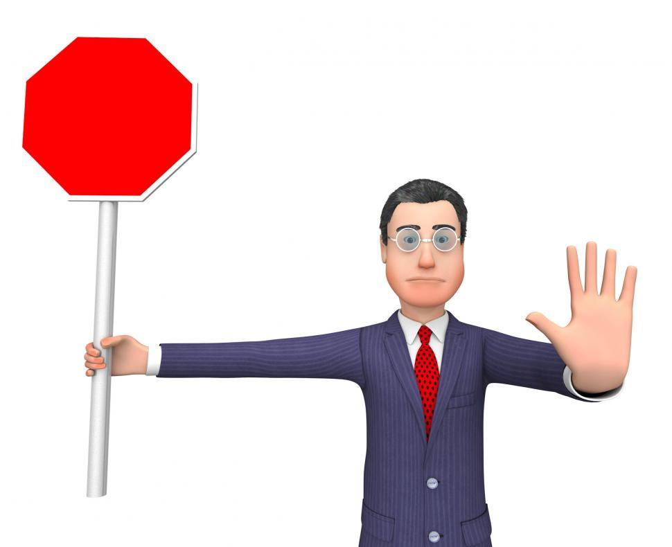 Free Image of Stop Sign Shows Business Person And Commercial 3d Rendering 