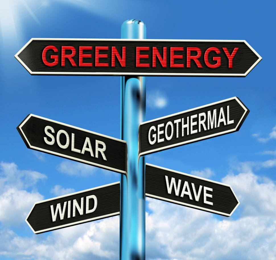 Free Image of Green Energy Signpost Means Solar Wind Geothermal And Wave 
