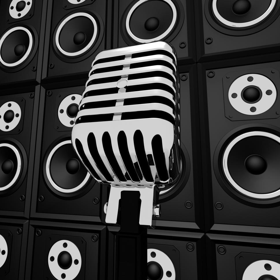 Free Image of Microphone And Loud Speakers Shows Music Industry Concert Or Ent 