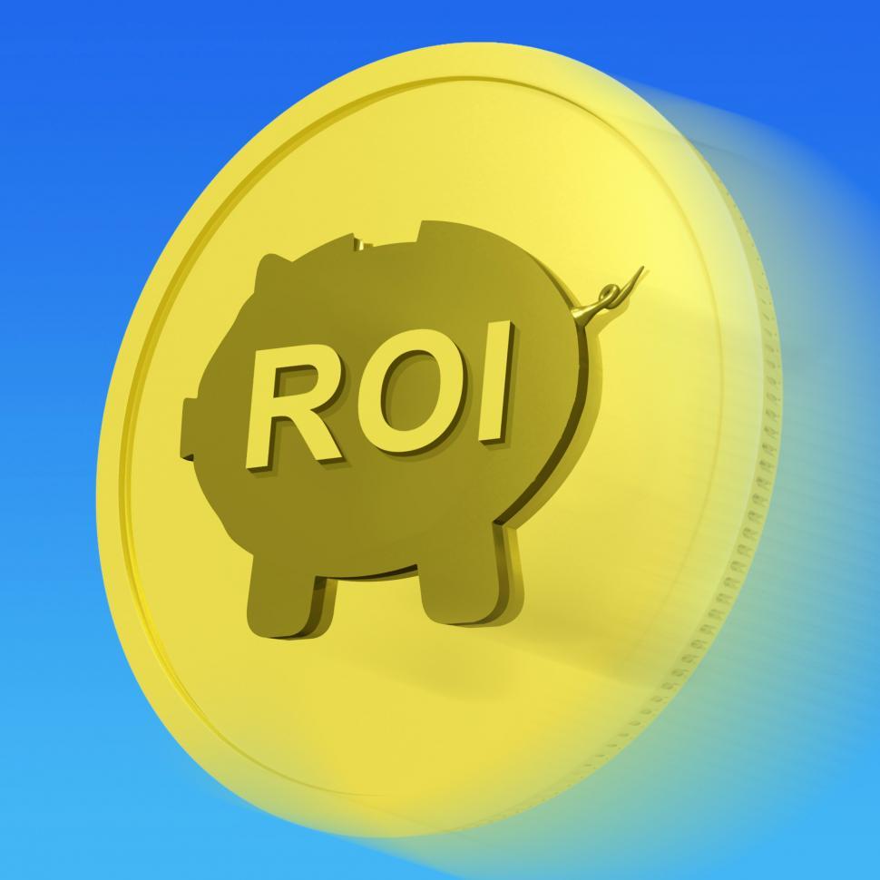 Free Image of ROI Gold Coin Shows Financial Return For Investors 