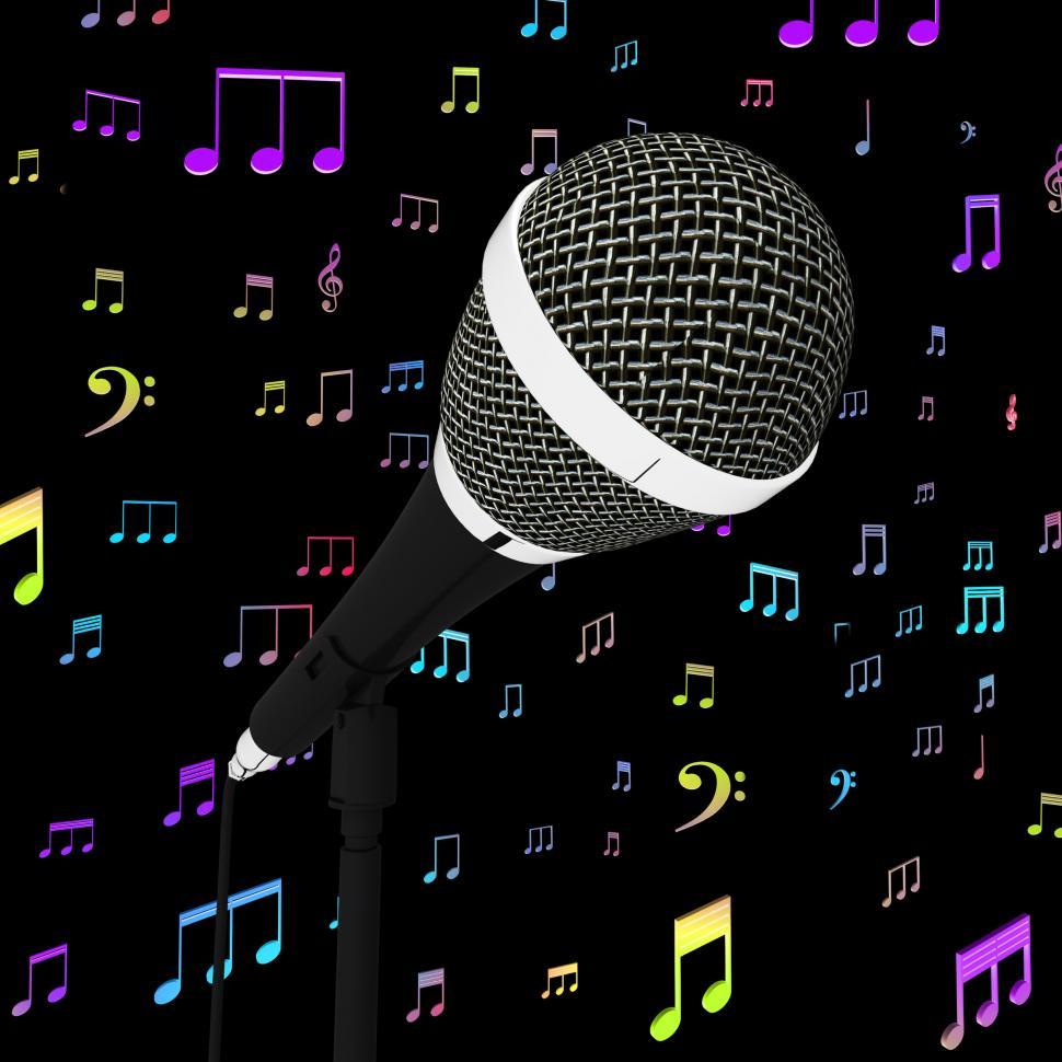 Free Image of Microphone Closeup With Music Notes Shows Songs Or Hits 