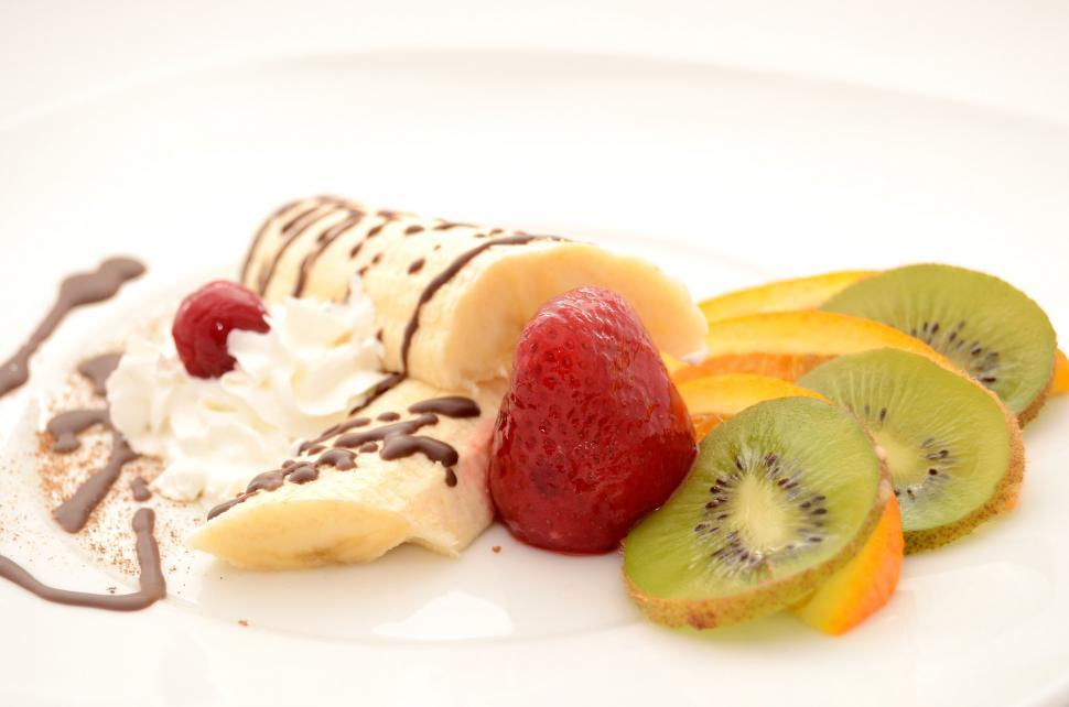 Free Image of White Plate With Fruit and Whipped Cream 