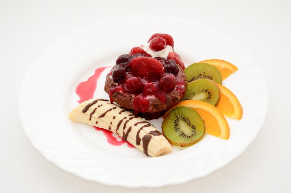 Free Image of White Plate With Fruit and Pastry 