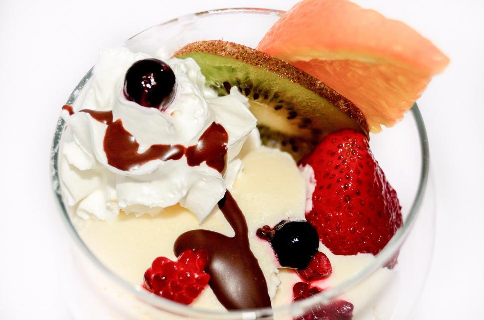 Free Image of Glass Bowl Filled With Fruit and Ice Cream 