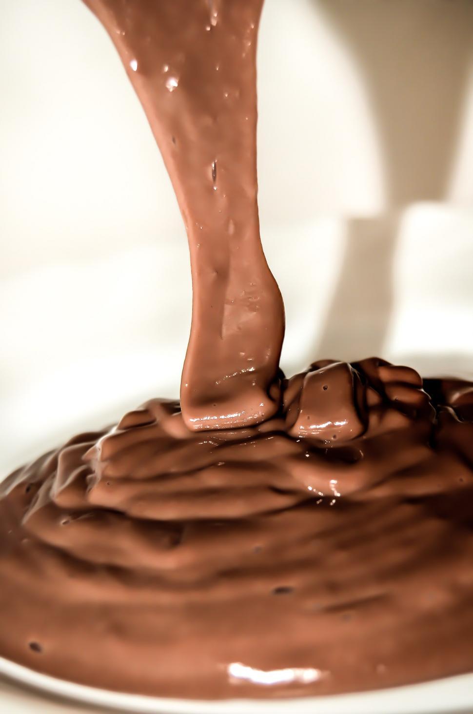 Free Image of Pouring Chocolate Sauce Into White Bowl 
