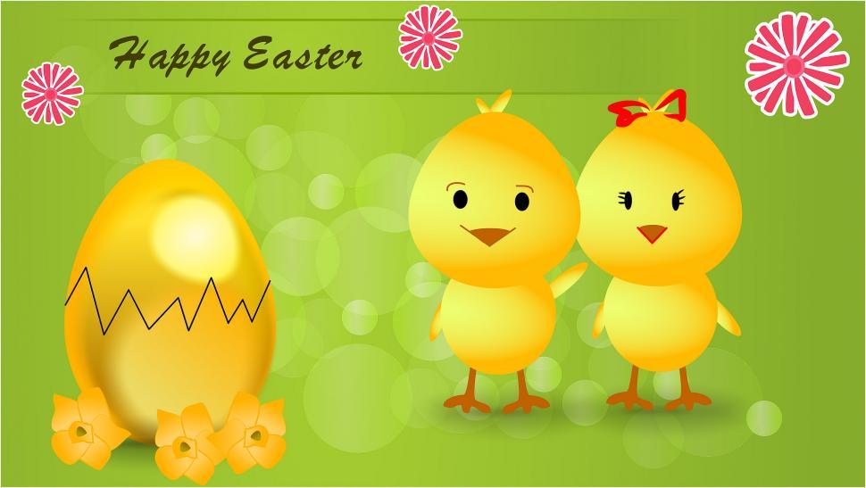 Free Image of Three Happy Chicks on Easter Card 