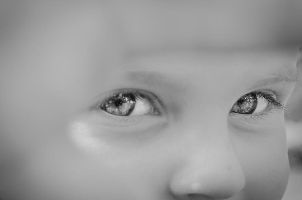 Free Image of Young Childs Face in Black and White 