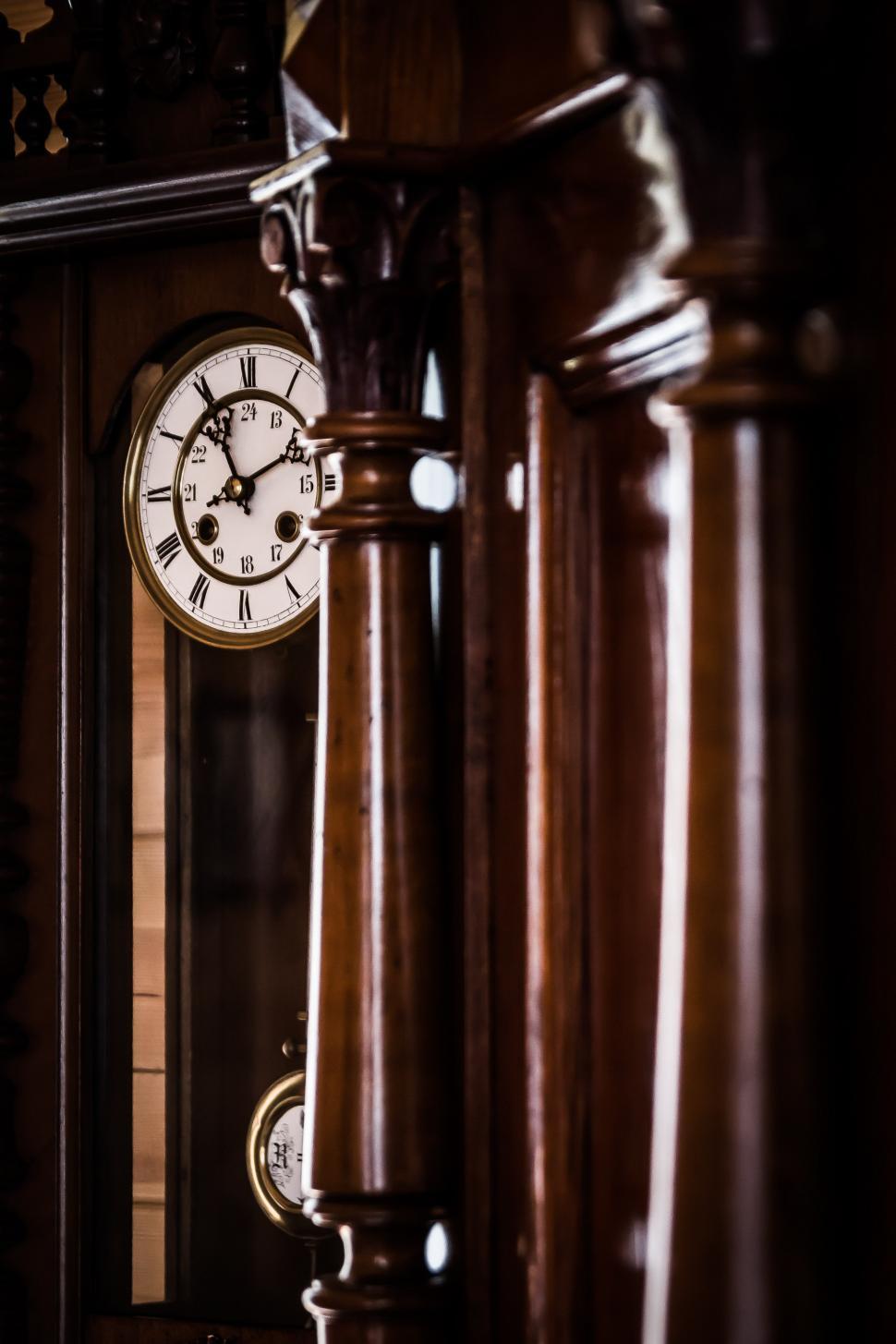 Free Image of Large Wooden Grandfather Clock With Roman Numerals 