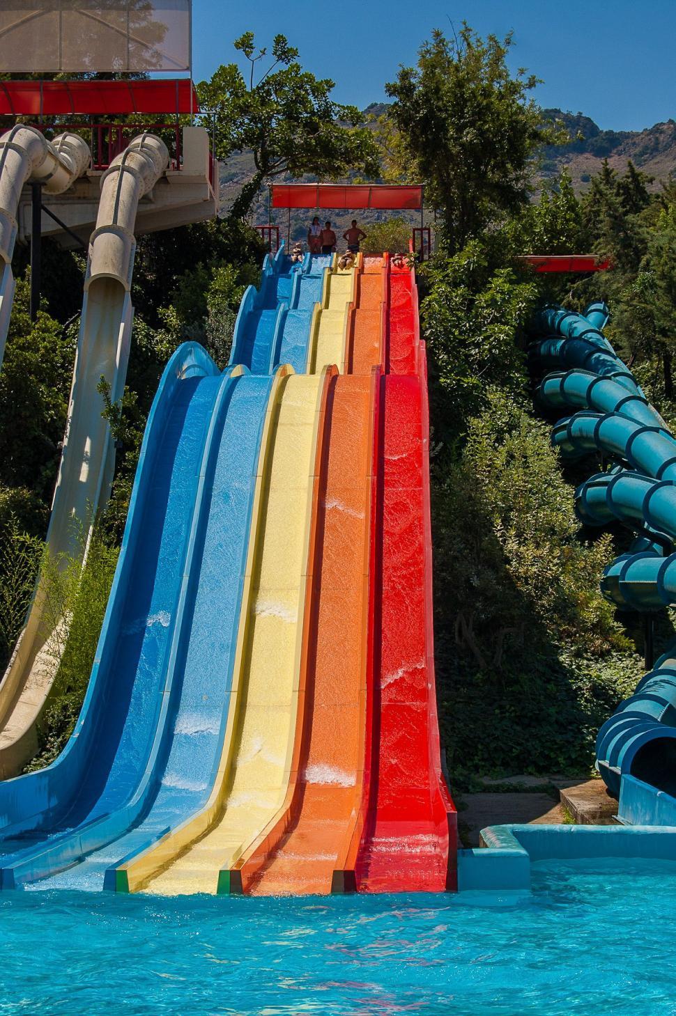 Free Image of Colorful Water Slide in Swimming Pool 