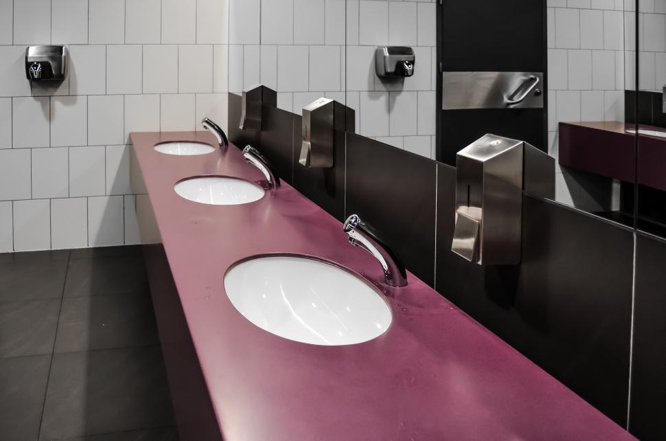 Free Image of Row of Sinks in a Public Restroom 