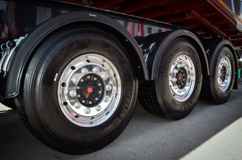 Free Image of Close Up of a Semi Trucks Wheels 