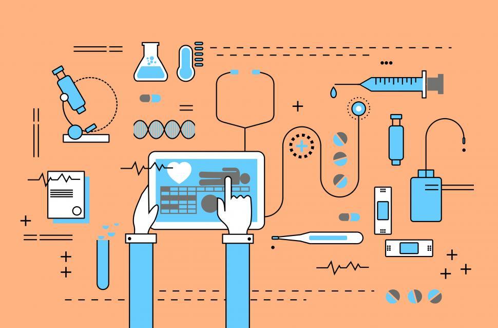 Free Image of Medicine and Healthcare with Medical Devices - Flat Line Design 