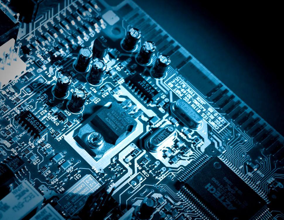 Download Free Stock Photo of Printed Circuit Board in Blue 