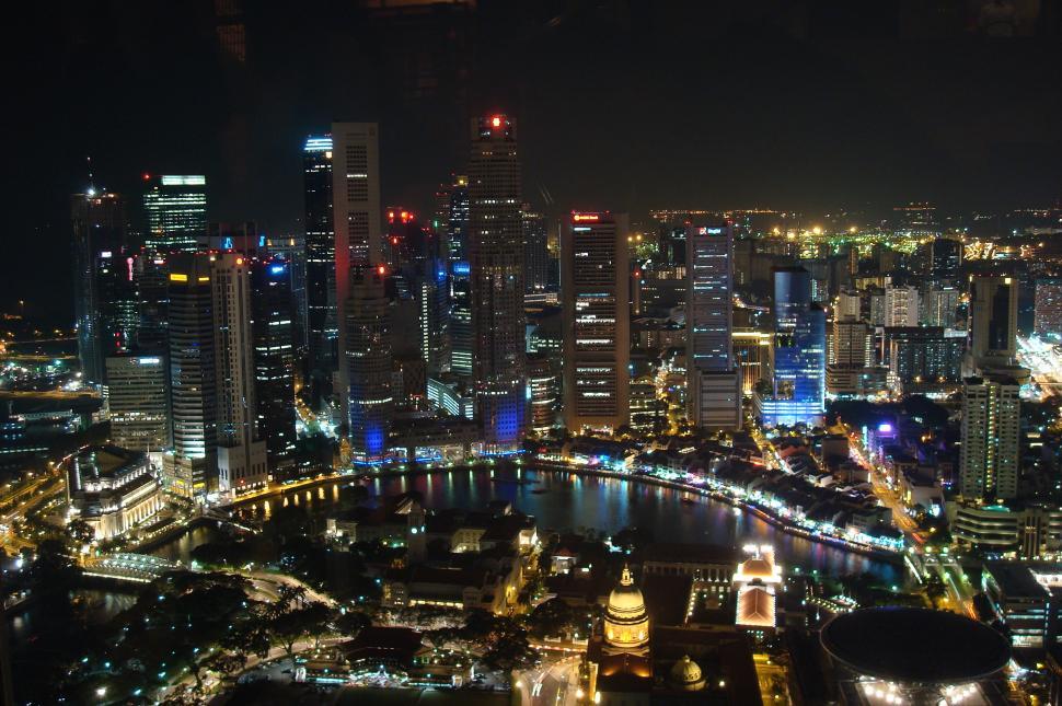 Free Image of Singapore city skyline at night in business district 