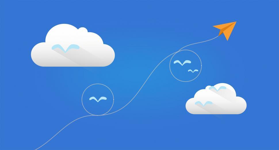Download Free Stock Photo of Flying High - Paper Plane and Clouds - Cloud Computing Concept 